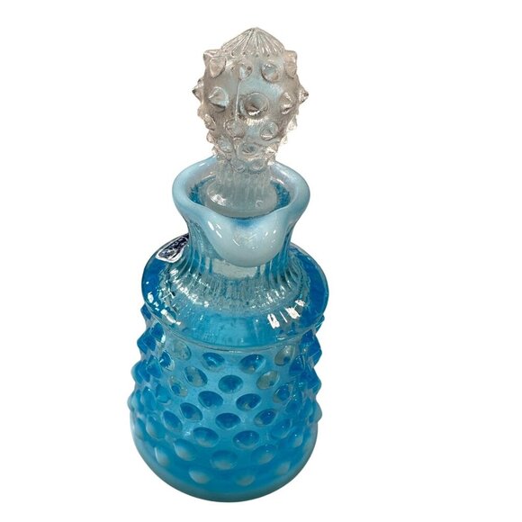 Fenton Opalescent Cruet Bottle Italy Hobnail Pattern Clear Stopper Vintage Glass - Picture 6 of 16